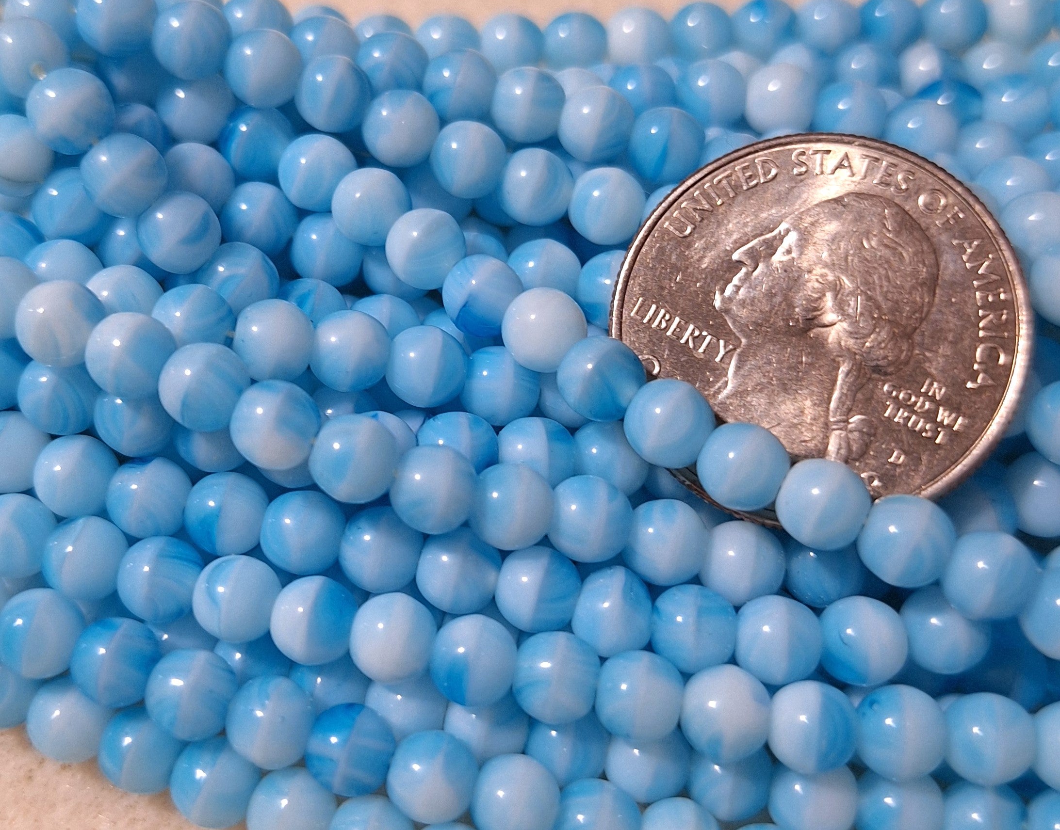 5mm Aqua Quartz Smooth Round Druk Glass Beads 50ct