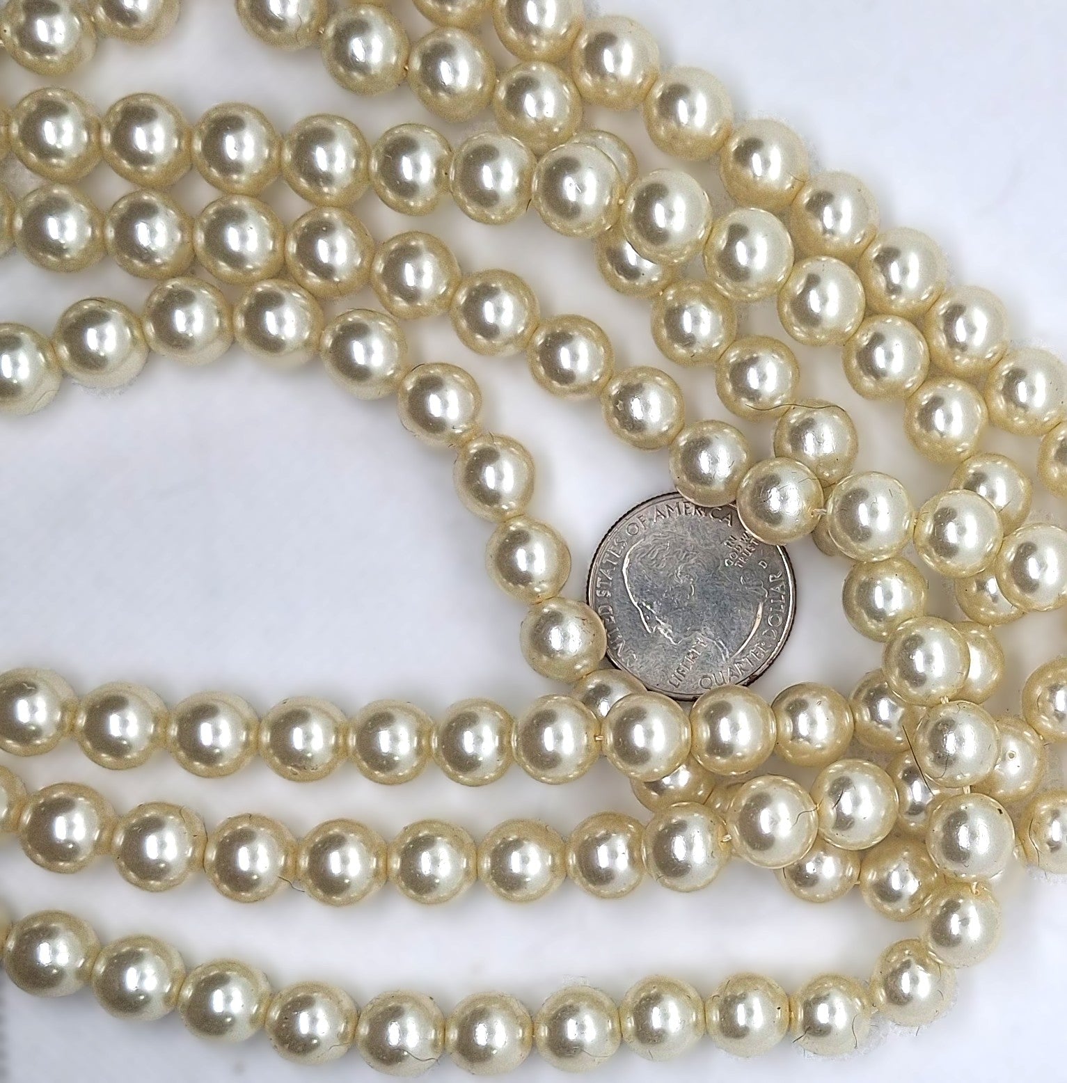 10mm White Pearl Round Glass Beads 16-Inch Strand