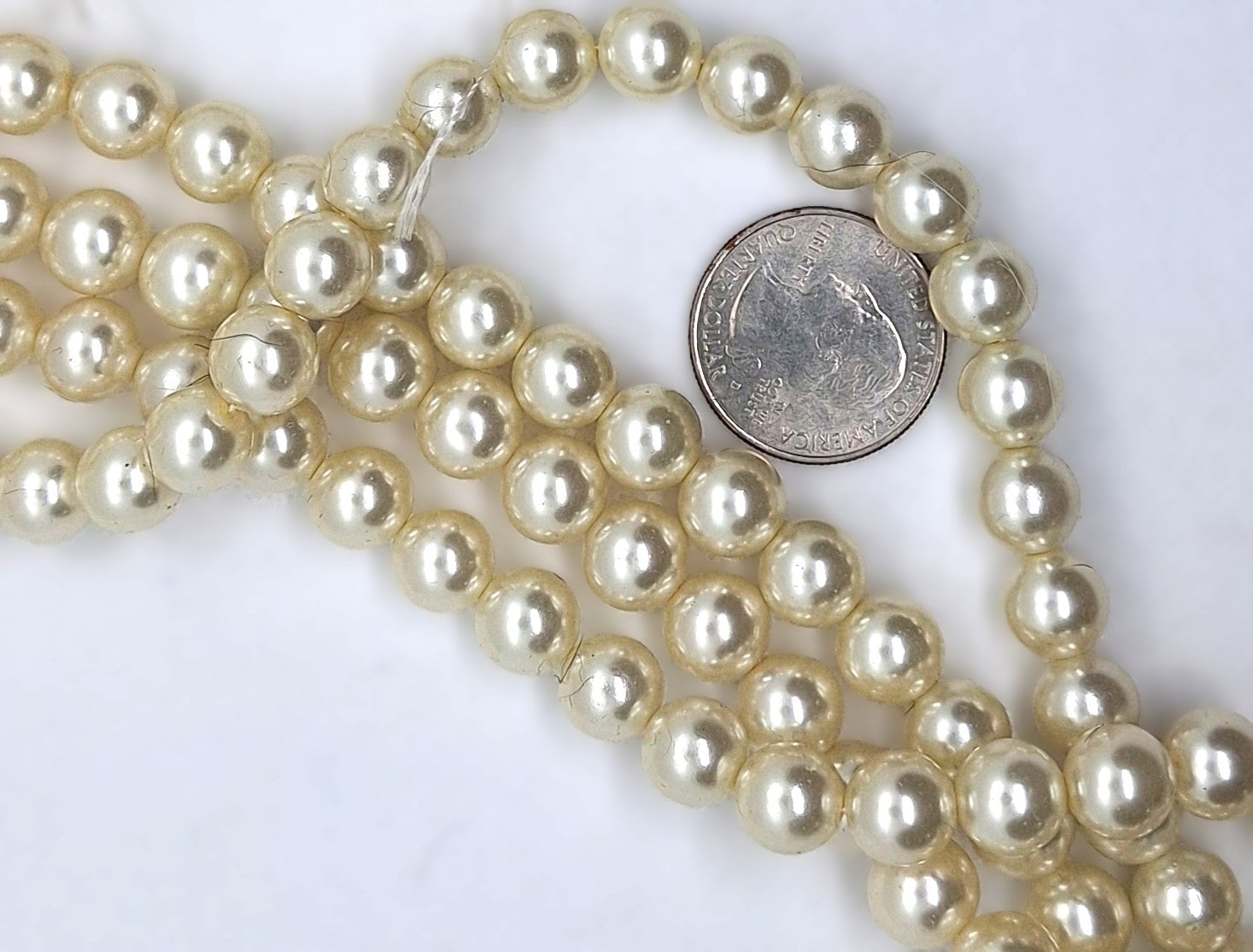 10mm White Pearl Round Glass Beads 16-Inch Strand
