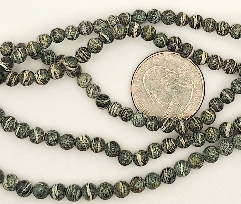 5mm Green Zebra Jasper Round Gemstone Beads 8-inch Strand