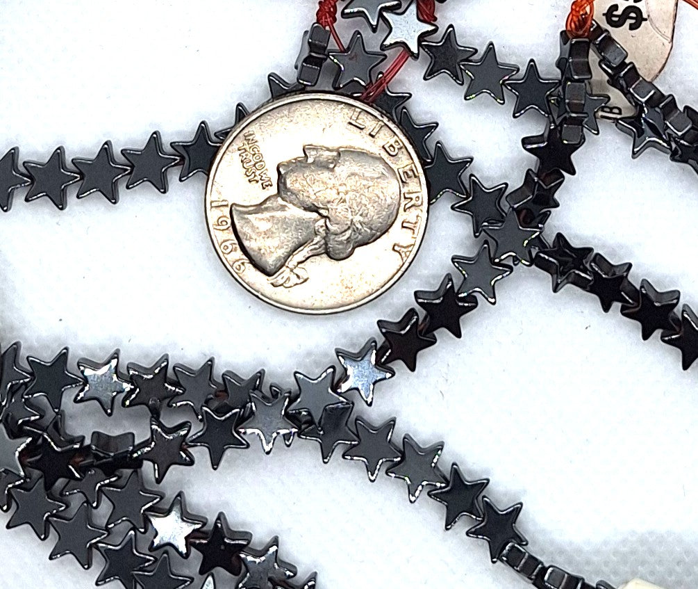 6mm Hematite Flat Star Gemstone Beads 16-Inch Strand