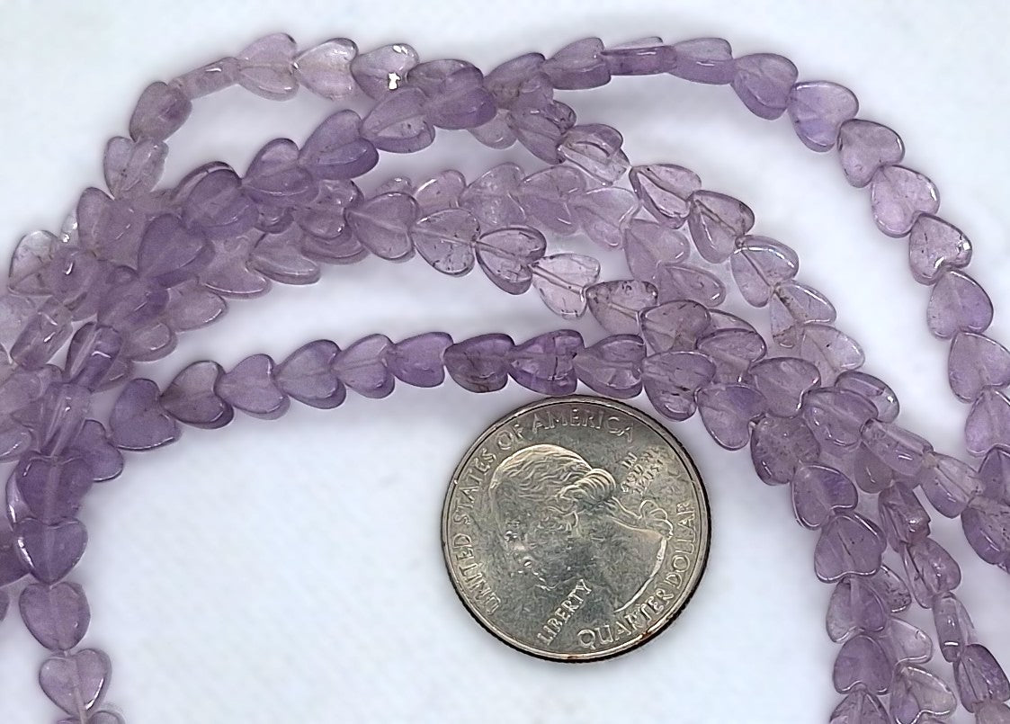 6mm Amethyst Flat Heart Gemstone Beads 16-Inch Strand