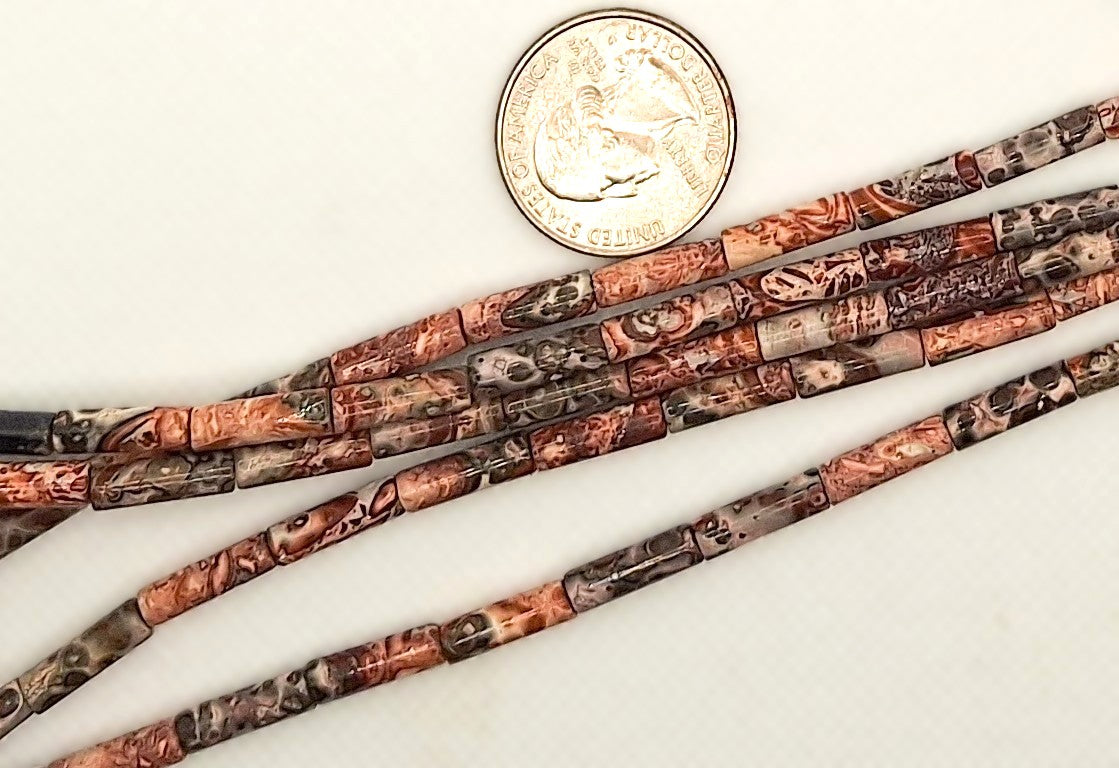 13x4mm Leopard Skin Jasper Round Cylinder Gemstone Beads 8-inch Strand