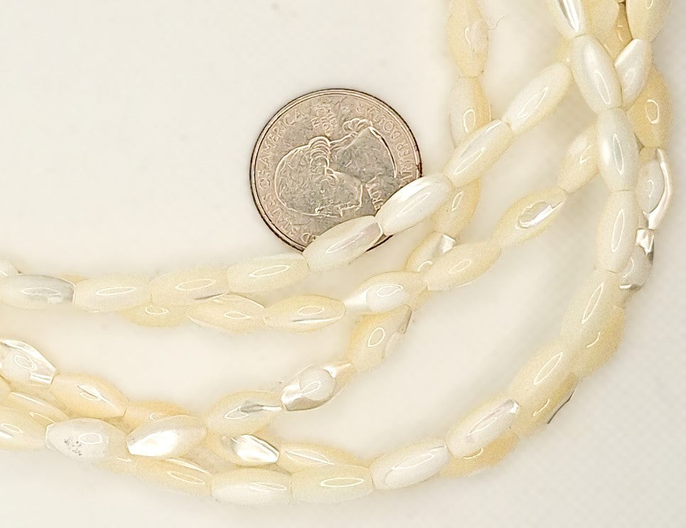 10x6mm Mother of Pearl MOP Rice Shell Beads 8-inch Strand