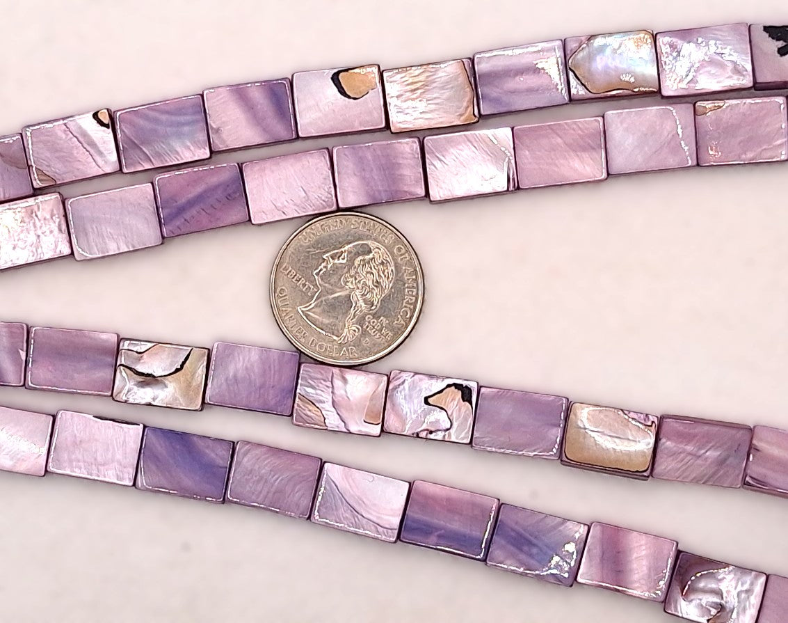 14x10mm Lavender Mother of Pearl MOP Flat Rectangle Shell Beads 8-Inch Strand