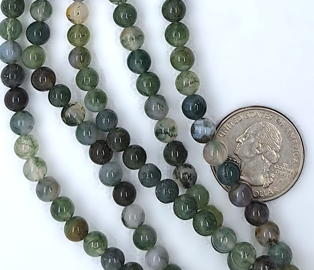 6mm Moss Agate Round Gemstone Beads 8-Inch Strand