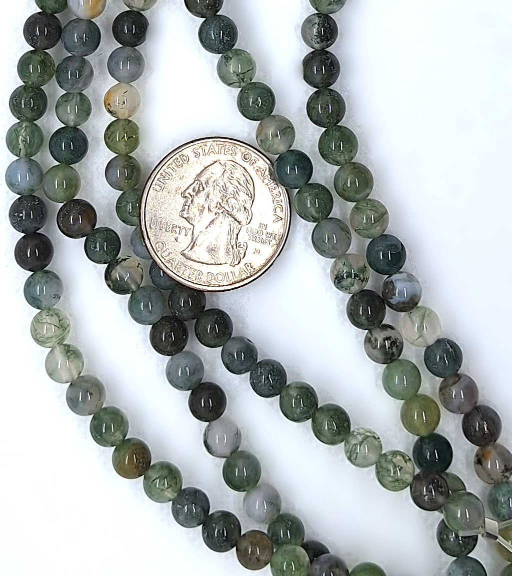 6mm Moss Agate Round Gemstone Beads 8-Inch Strand