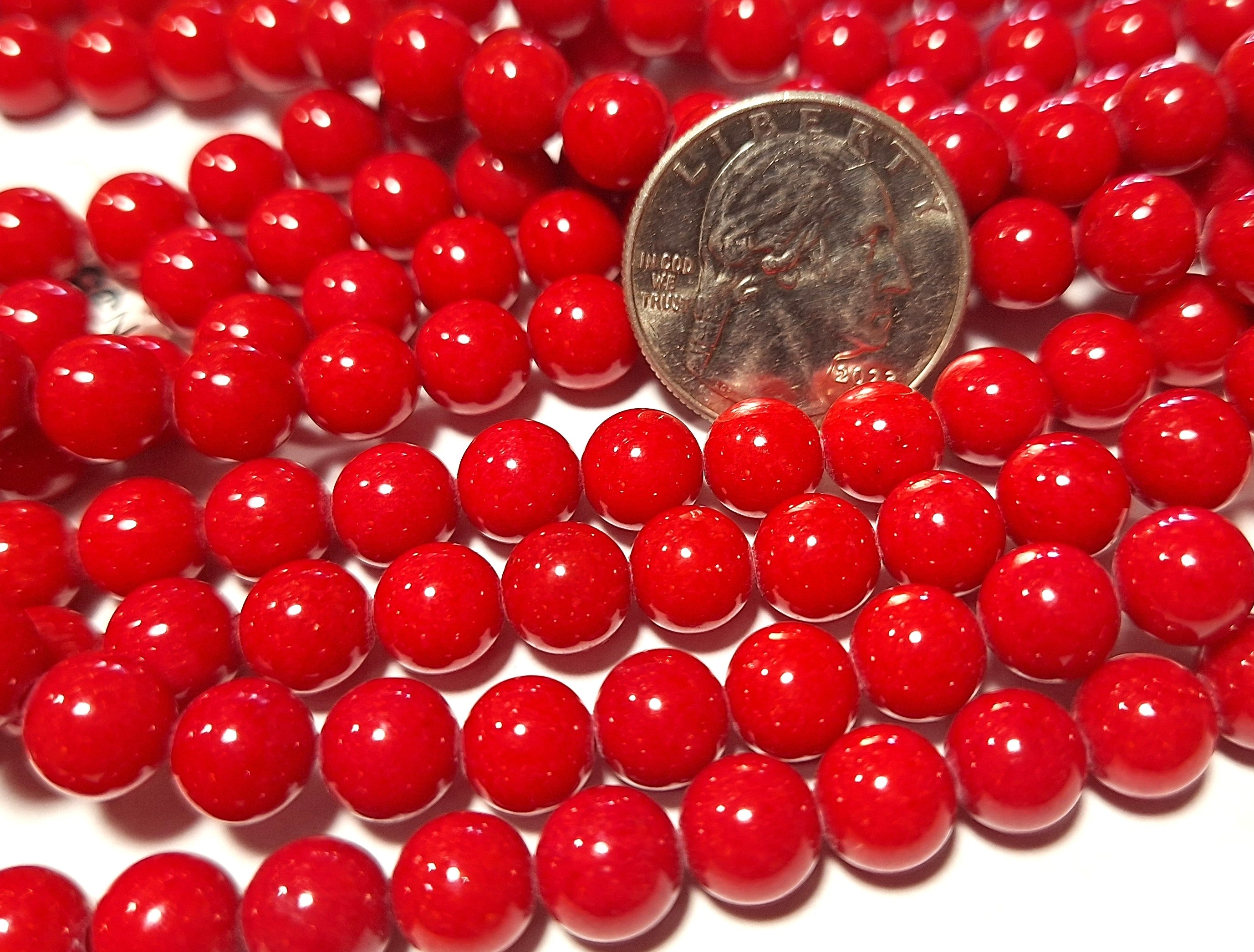 8mm Red Jade Dyed Round Gemstone Beads 16-Inch Strand