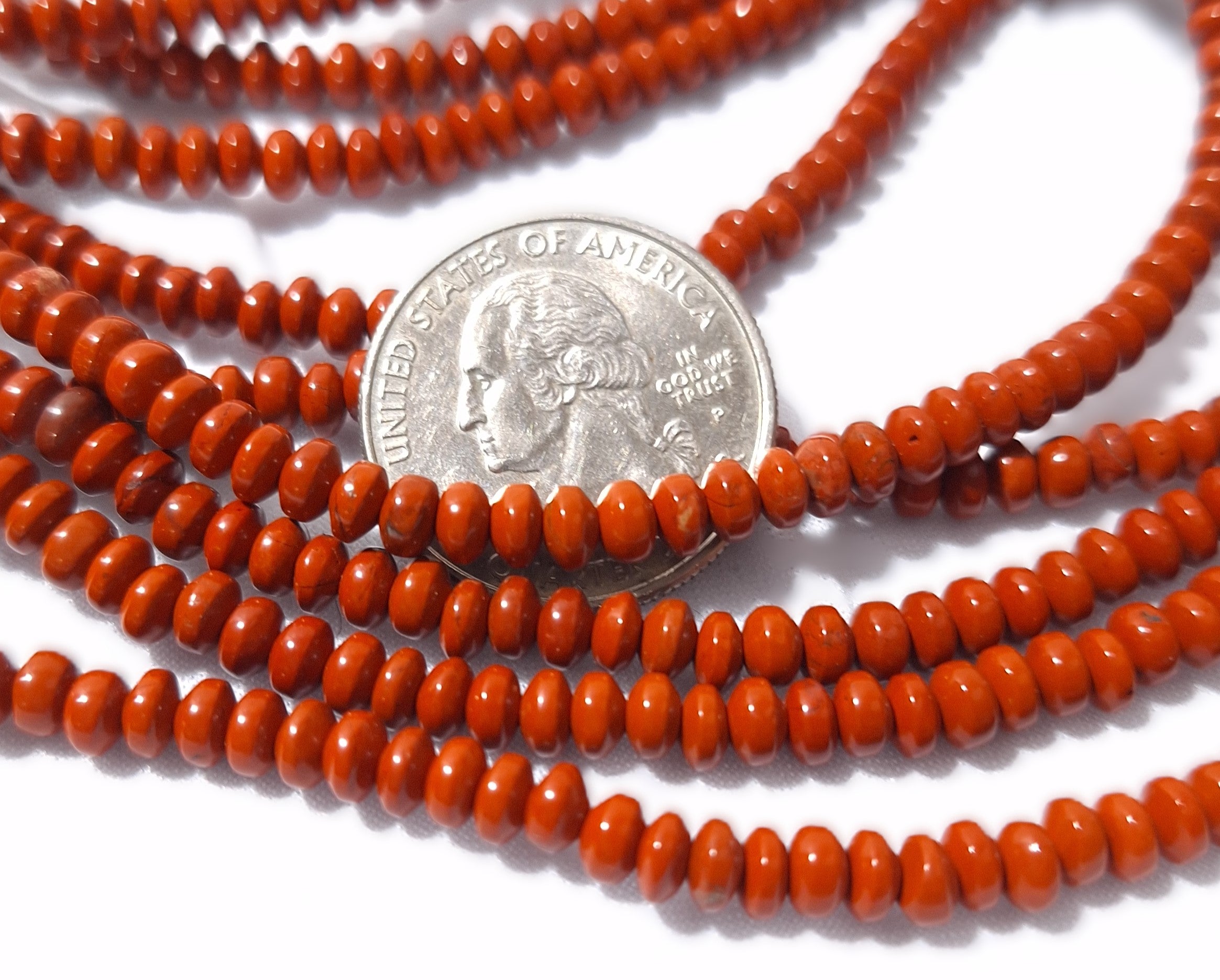 4x2mm Red Jasper Saucer Rondelle Gemstone Beads 16-Inch Strand