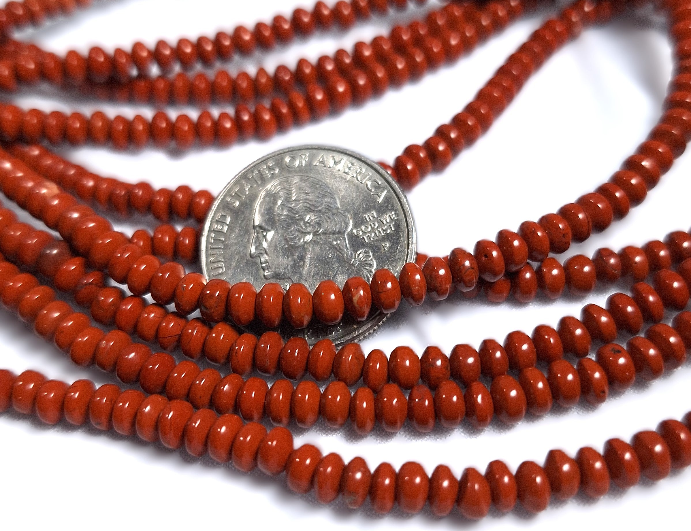 4x2mm Red Jasper Saucer Rondelle Gemstone Beads 16-Inch Strand