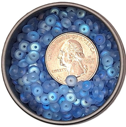 5mm Frosted Light Sapphire AB Smooth Pressed Glass Rondelle Beads 75ct