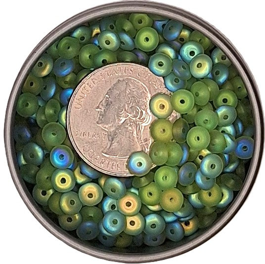5mm Frosted Olivine Green AB Smooth Pressed Glass Rondelle Beads 75ct