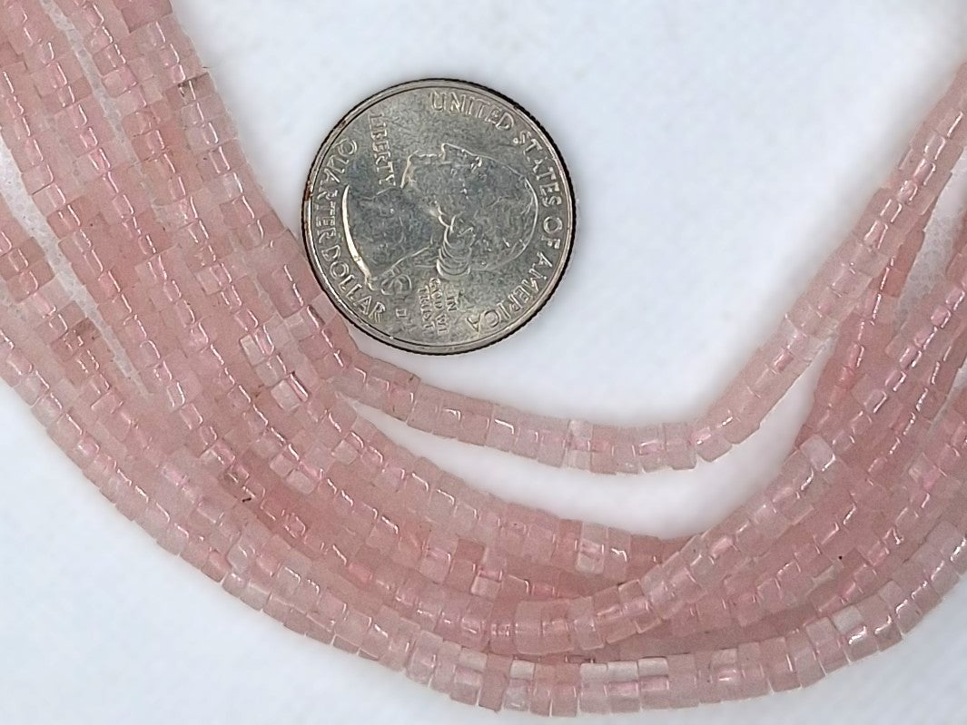 4x2mm Rose Quartz Heishi Gemstone Beads 16-Inch Strand