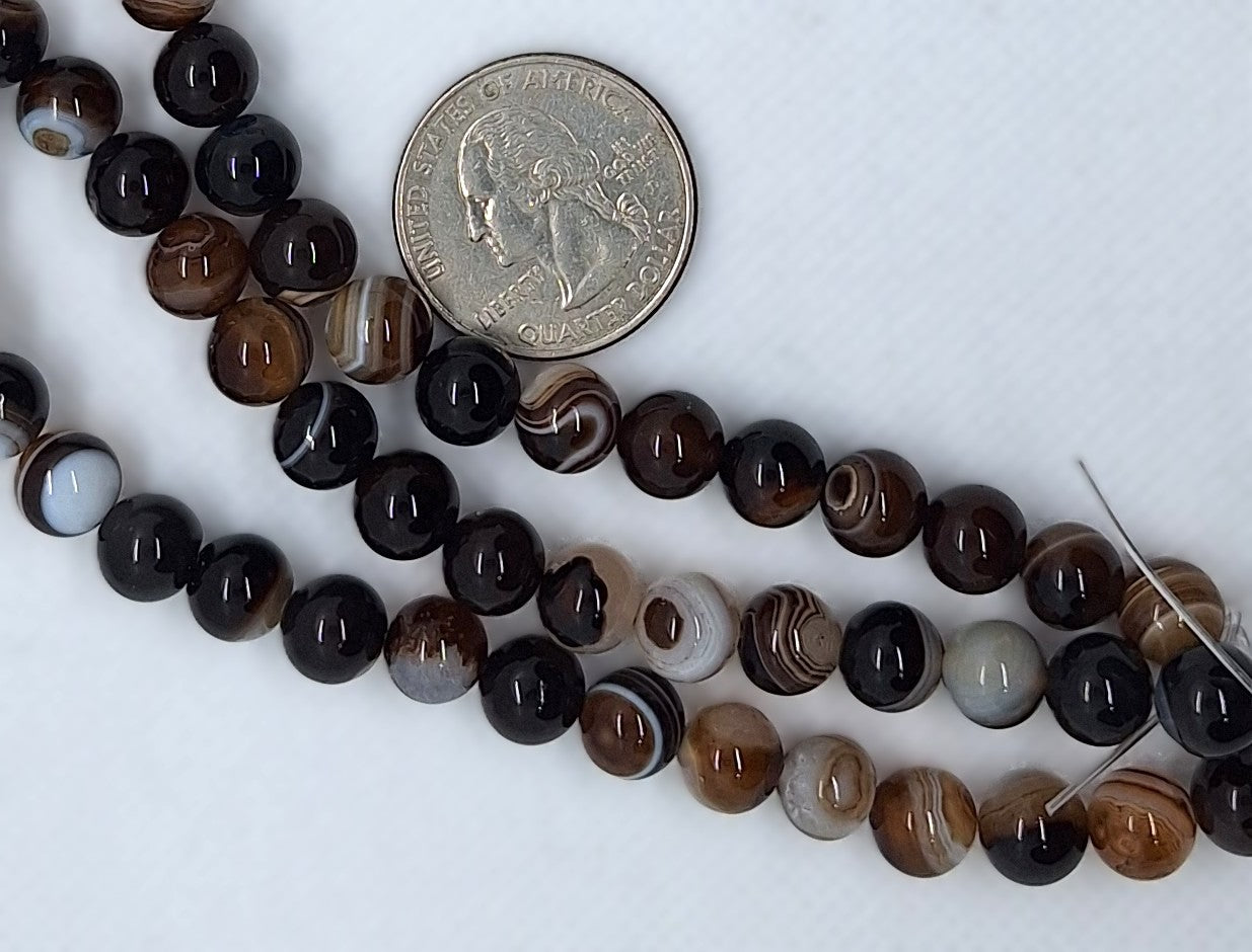 8mm Brown Sardonyx Round Gemstone Beads 8-Inch Strand