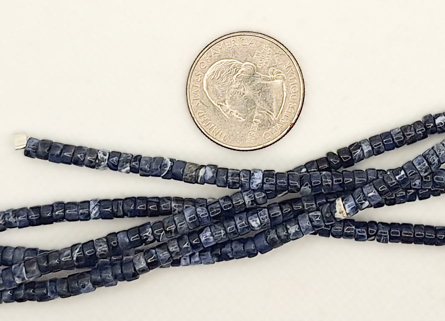 4x2mm Sodalite Heishi Gemstone Beads 8-inch Strand