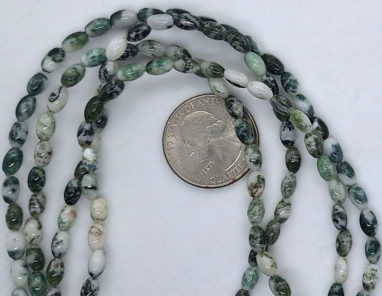 6x4mm Tree Agate Rice Gemstone Beads 16-Inch Strand