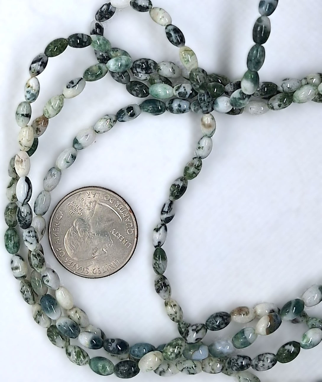 6x4mm Tree Agate Rice Gemstone Beads 16-Inch Strand