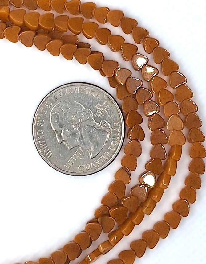 4mm Yellow Jade Flat Heart Gemstone Beads 8-Inch Strand