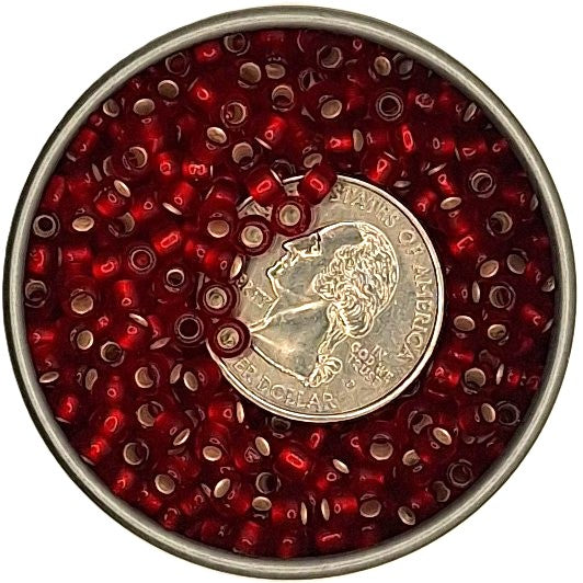 6/0 Ruby Transparent Silver-Lined Matte Toho Round Seed Beads 25g