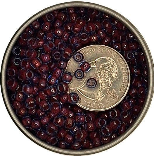 6/0 Hyacinth Orange-Lined Transparent Light Sapphire Blue Toho Round Seed Beads 25g