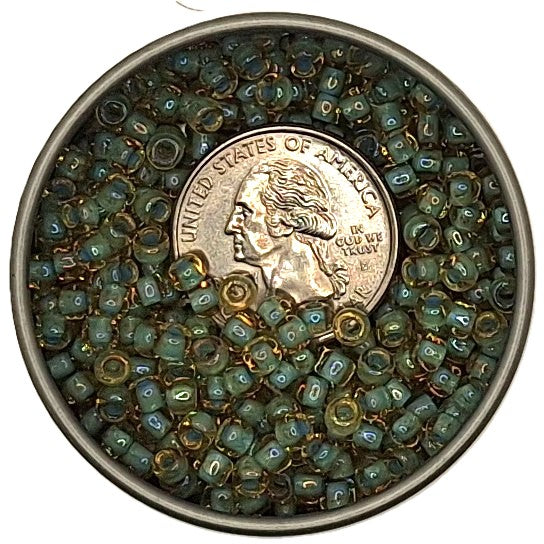 6/0 Topaz Transparent Seafoam Green-Lined Rainbow Toho Round Seed Beads 25g
