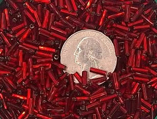 Ruby Red Silver-Lined Czech Glass #3 Bugle Beads 7mm 25g