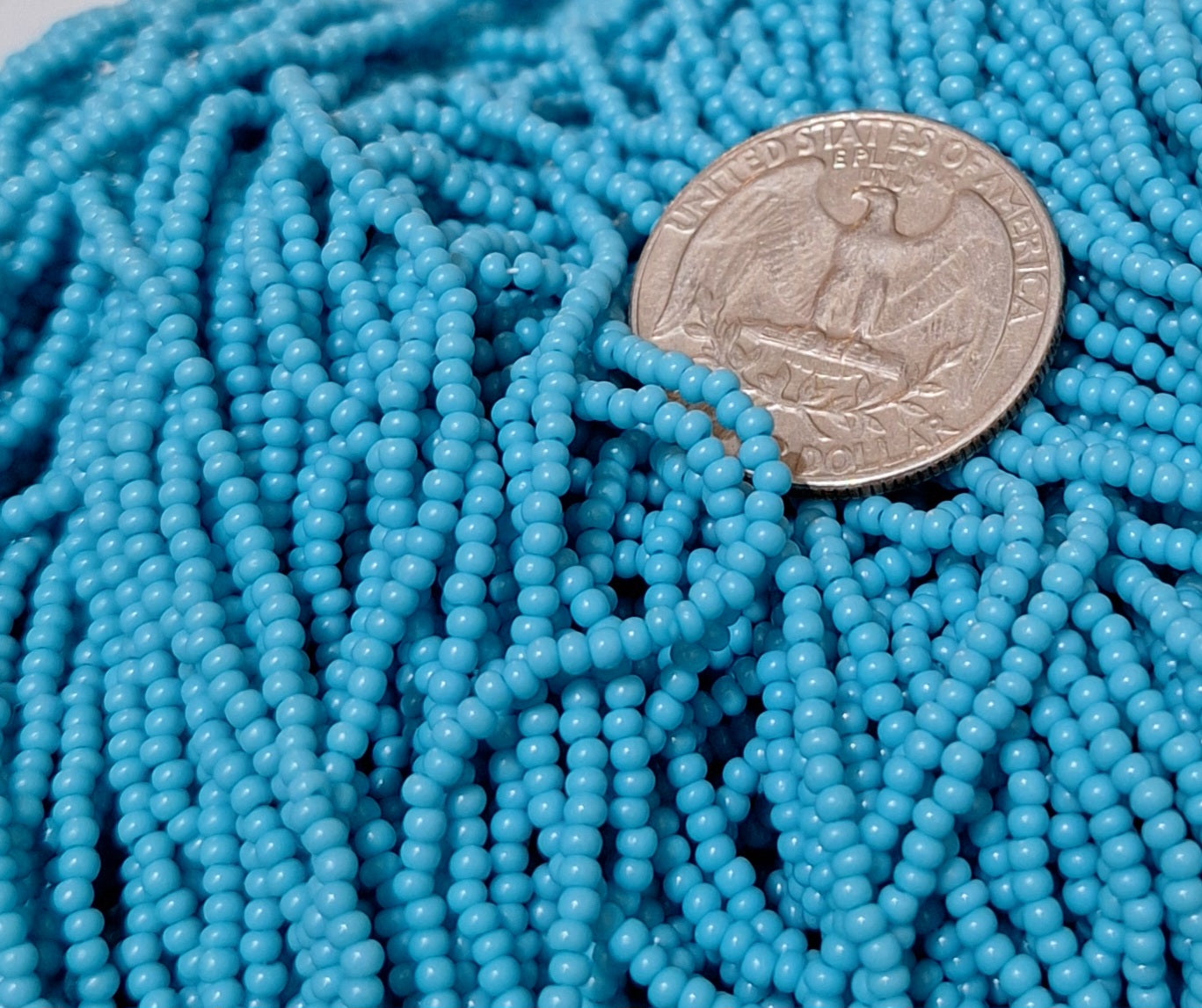 11/0 Medium Turquoise Opaque Czech Seed Beads Full Hank