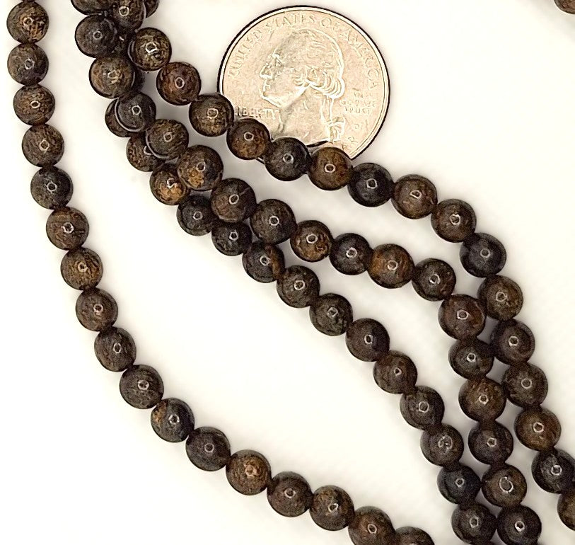 6mm Bronzite Round Gemstone Beads 8-inch Strand