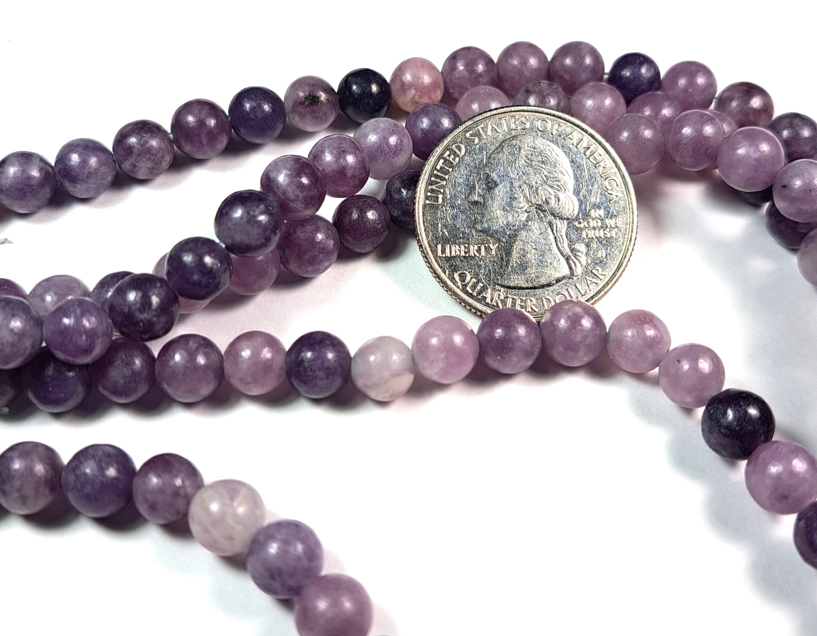 6mm Chinese Lepidolite Round Gemstone Beads 8-Inch Strand