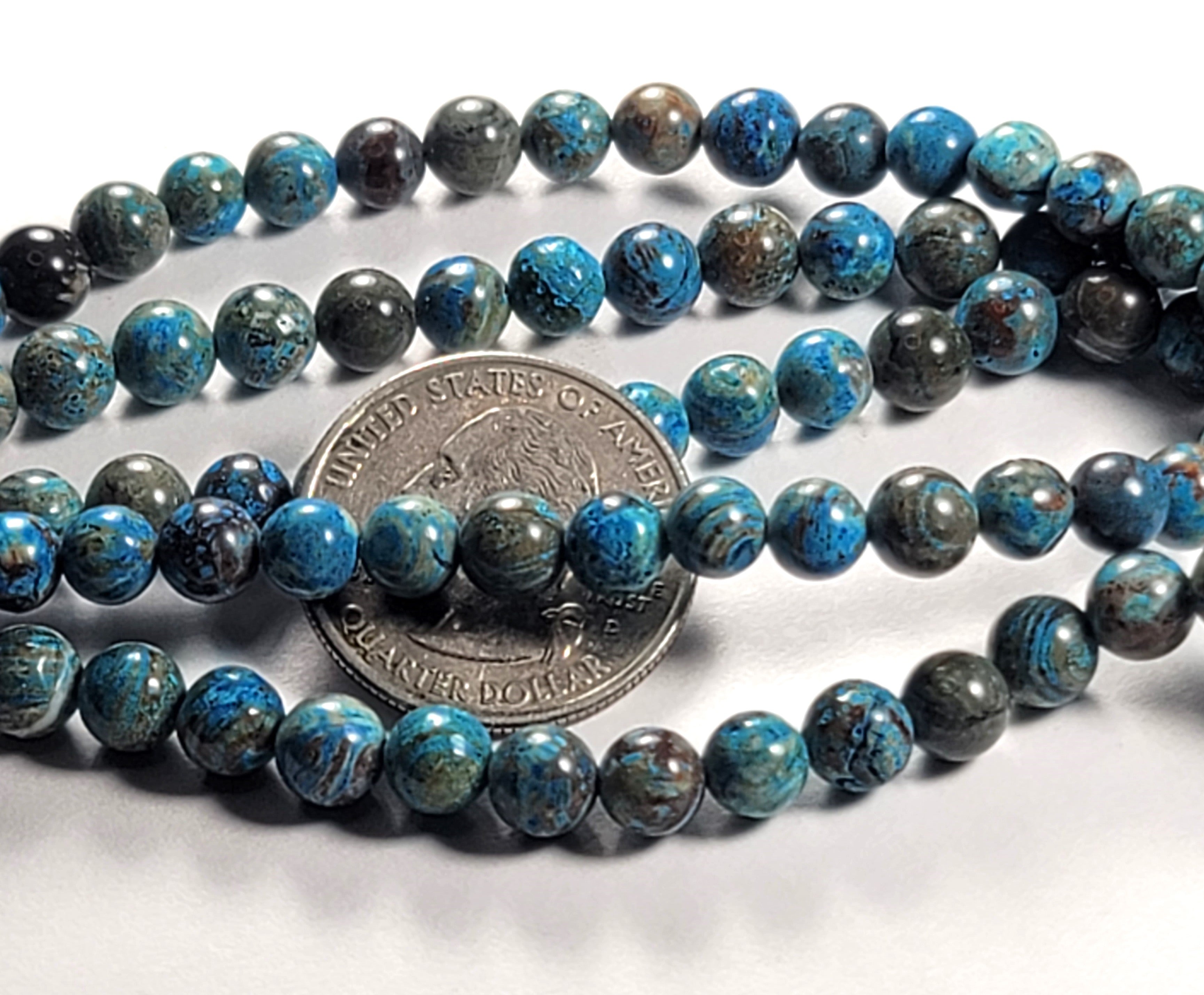 6mm Blue Imperial Jasper Round Gemstone Beads 8-Inch Strand