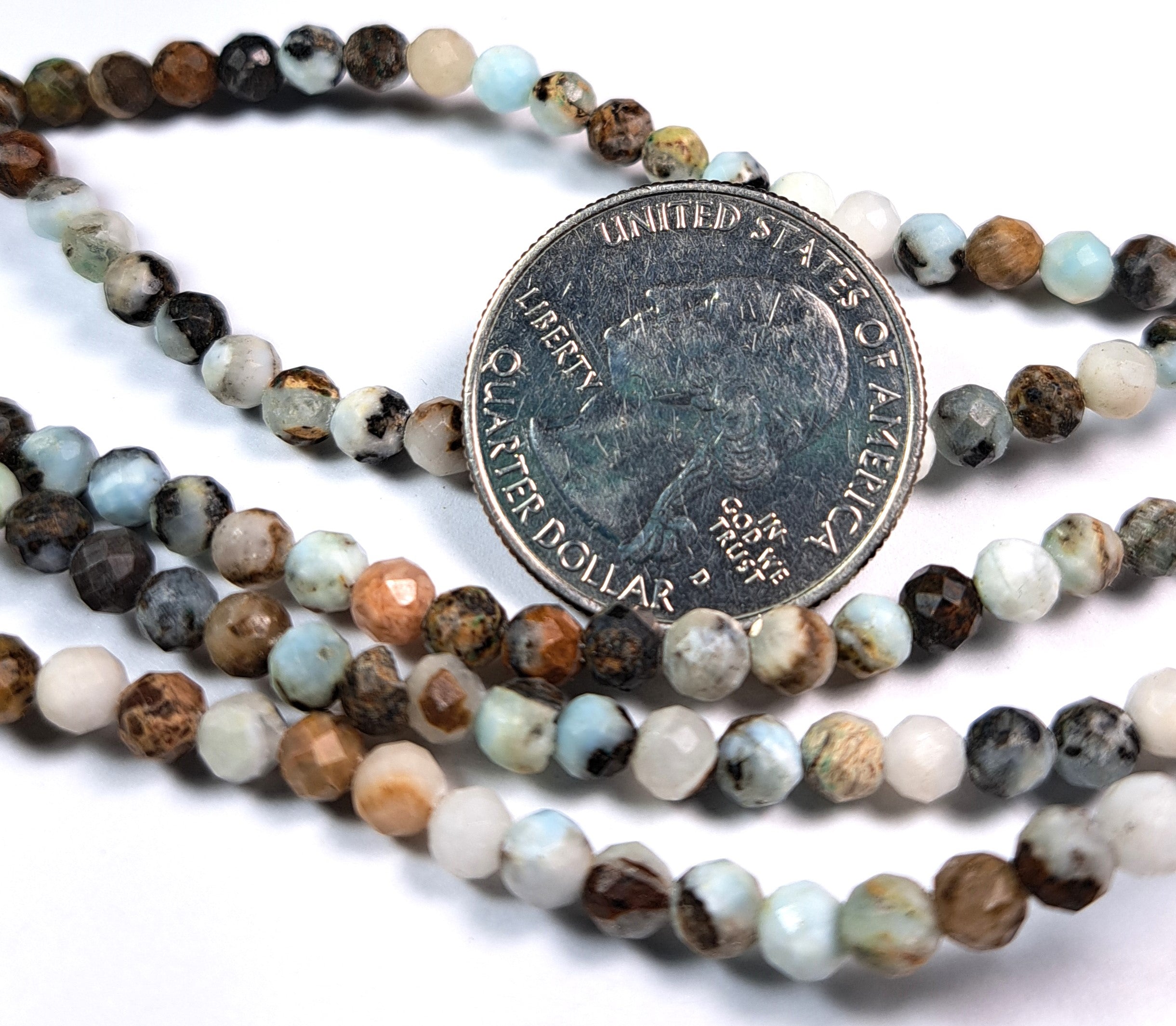 4mm Larimar Faceted Round Gemstone Beads 8-Inch Strand