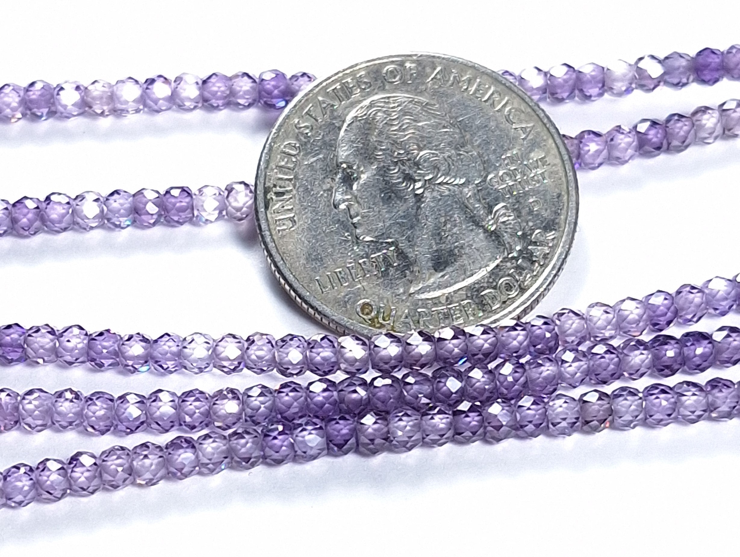 3x2mm Purple Cubic Zirconia Faceted Rondelle Gemstone Beads 8-Inch Strand