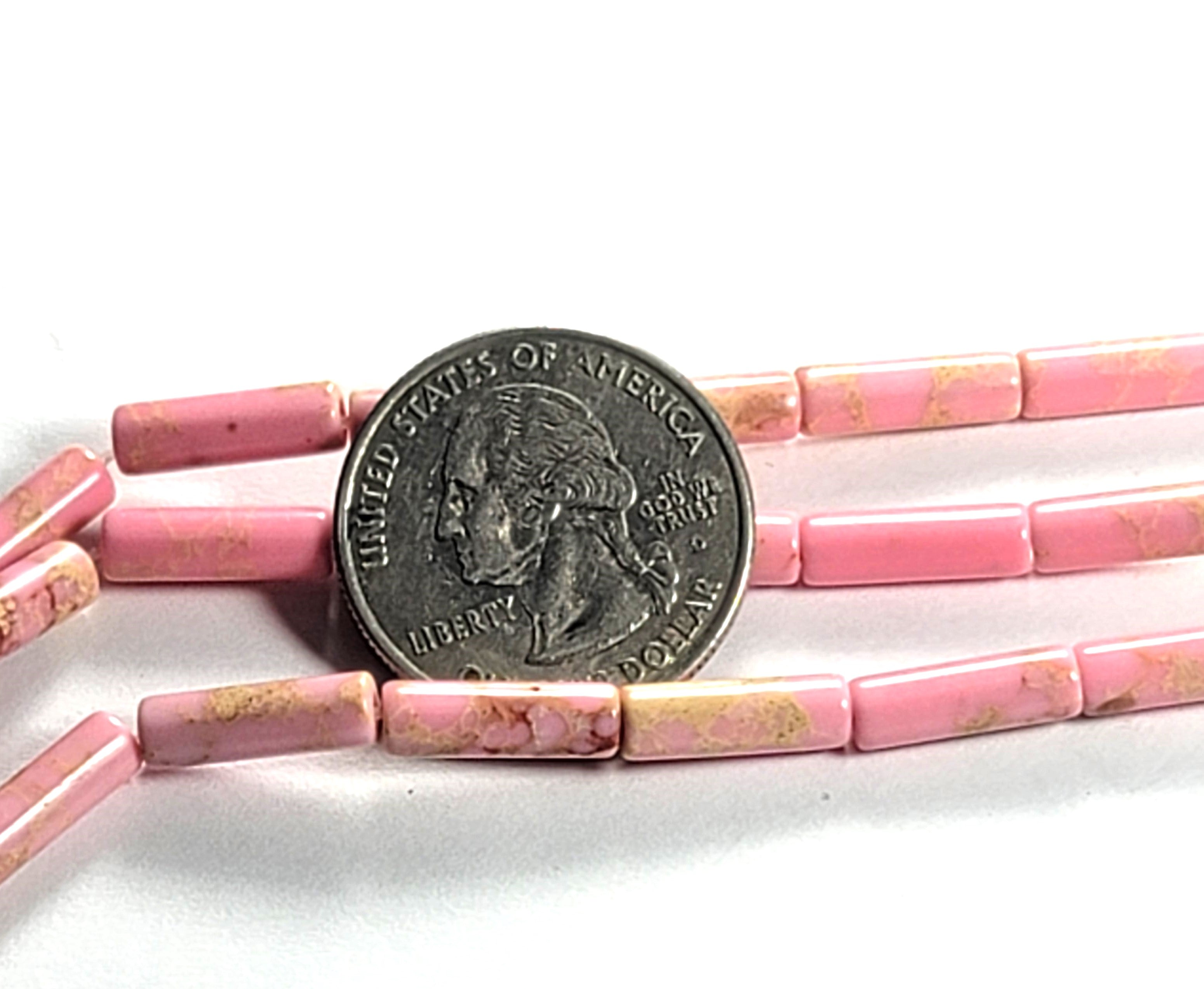 13x4mm Pink Aqua Terra Jasper Tube Gemstone Beads 8-Inch Strand