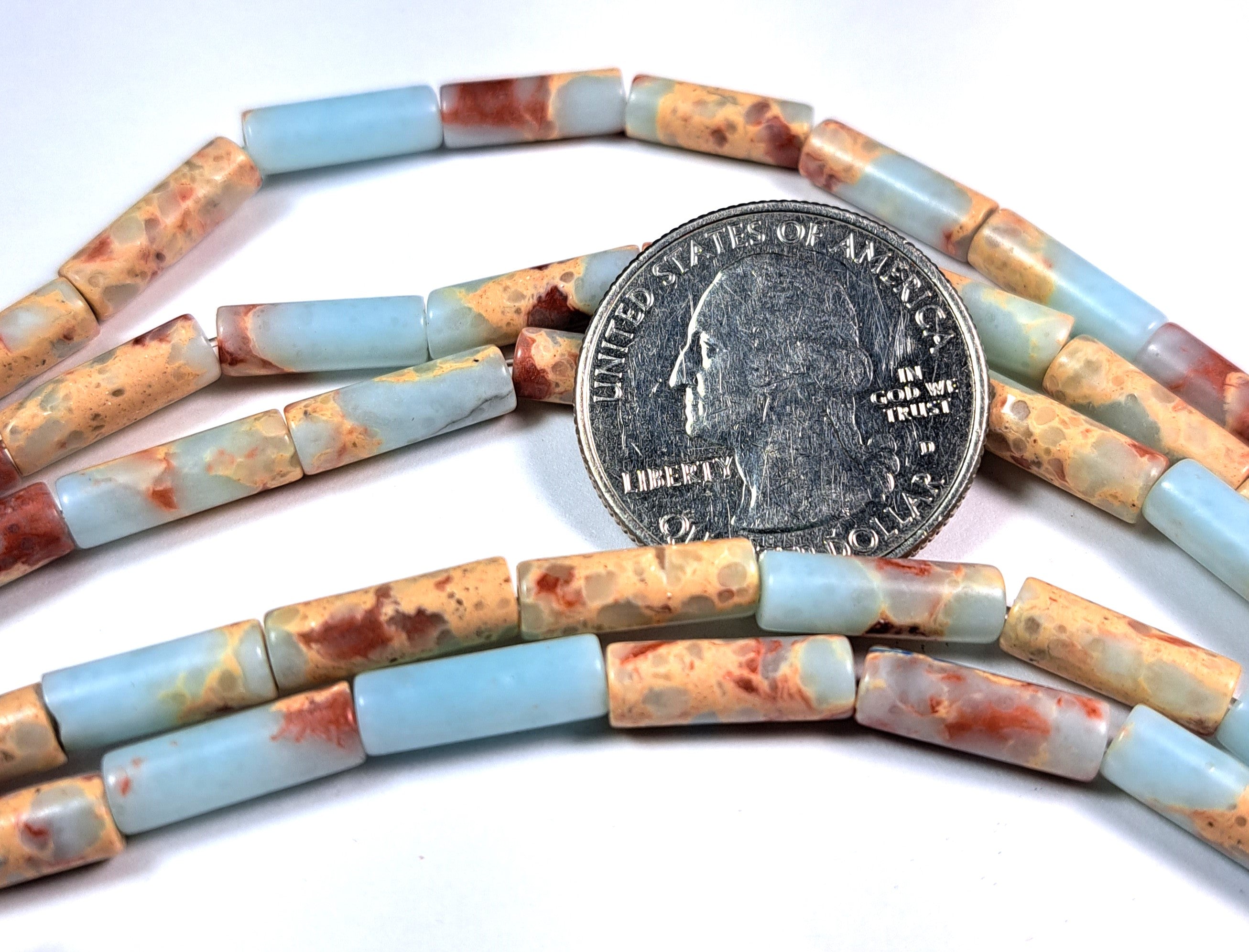 13x4mm Sky Blue Aqua Terra Jasper Tube Gemstone Beads 8-Inch Strand