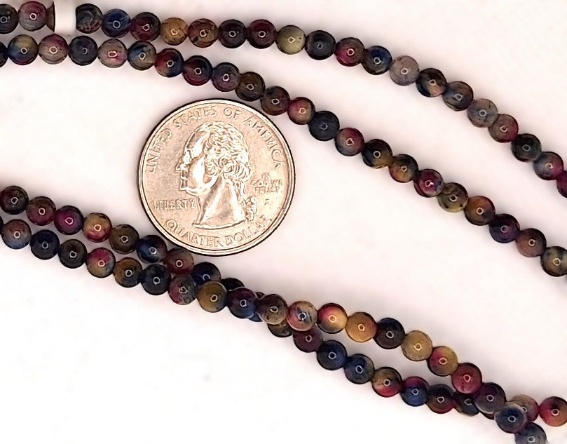 4mm Tiger's Eye Magenta Brown Multicolor Dyed Round Gemstone Beads 8-Inch Strand
