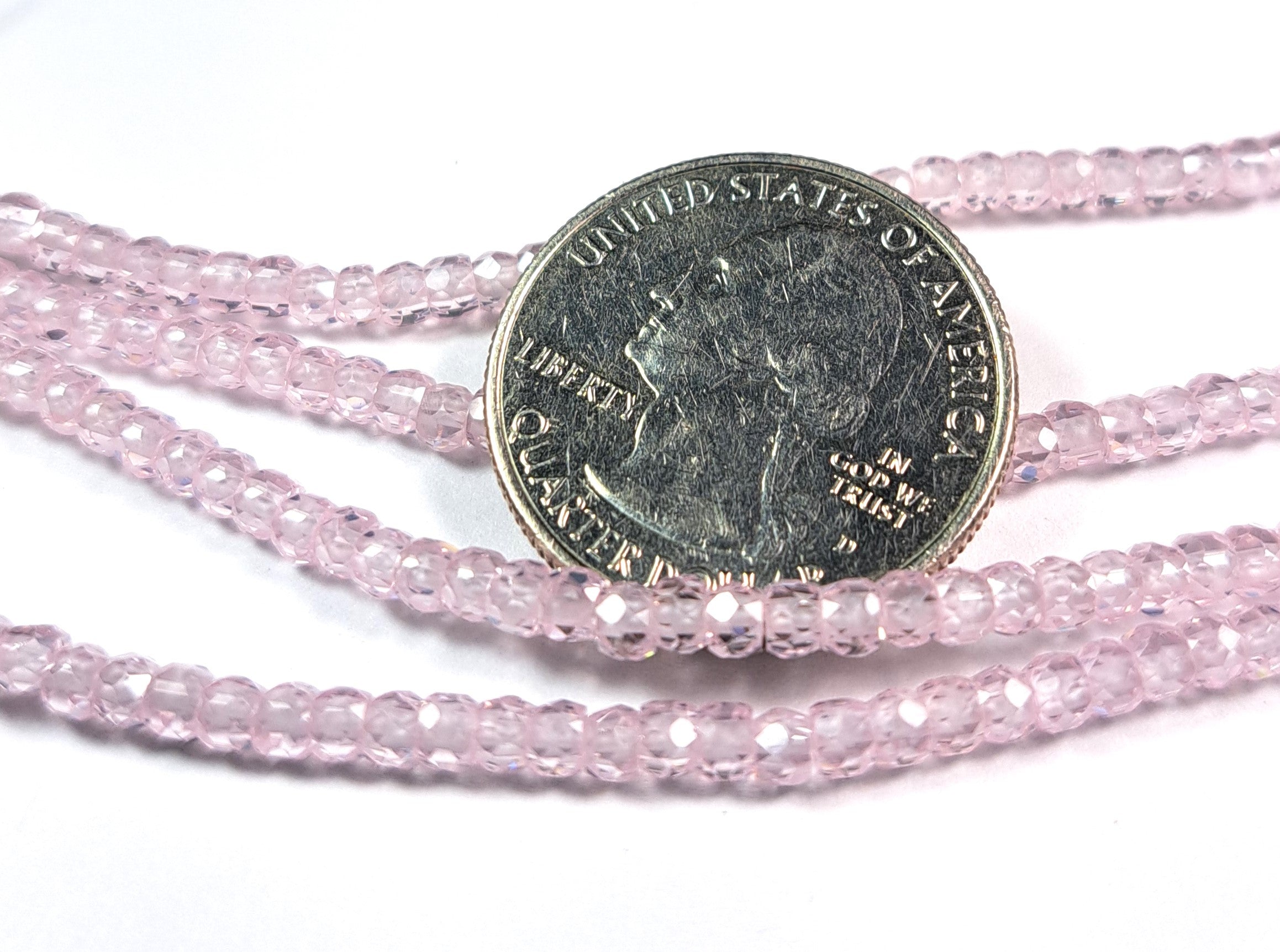 3x2mm Pink Cubic Zirconia Faceted Rondelle Gemstone Beads 8-Inch Strand