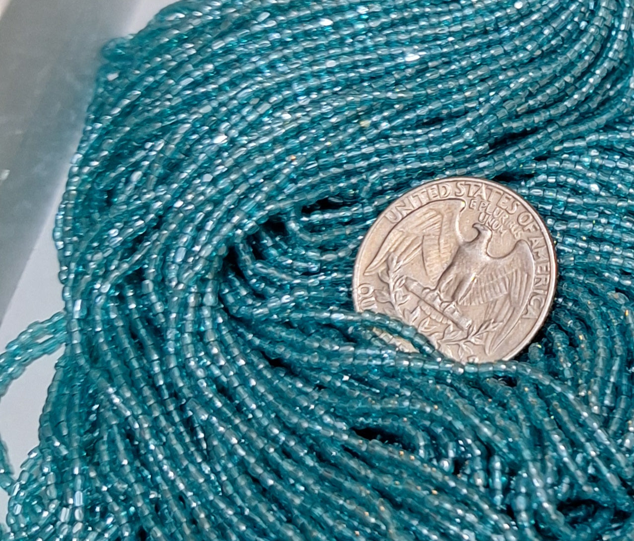 12/0 Seafoam Green Luster Transparent 3-Cut Seed Beads Full Hank