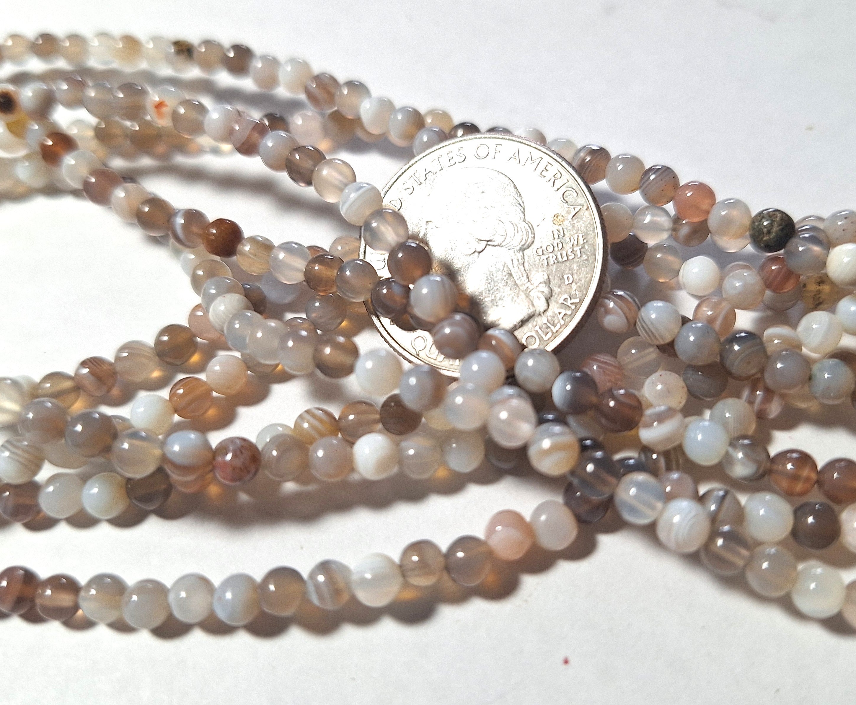 4mm Botswana Agate Round Gemstone Beads 16-Inch Strand