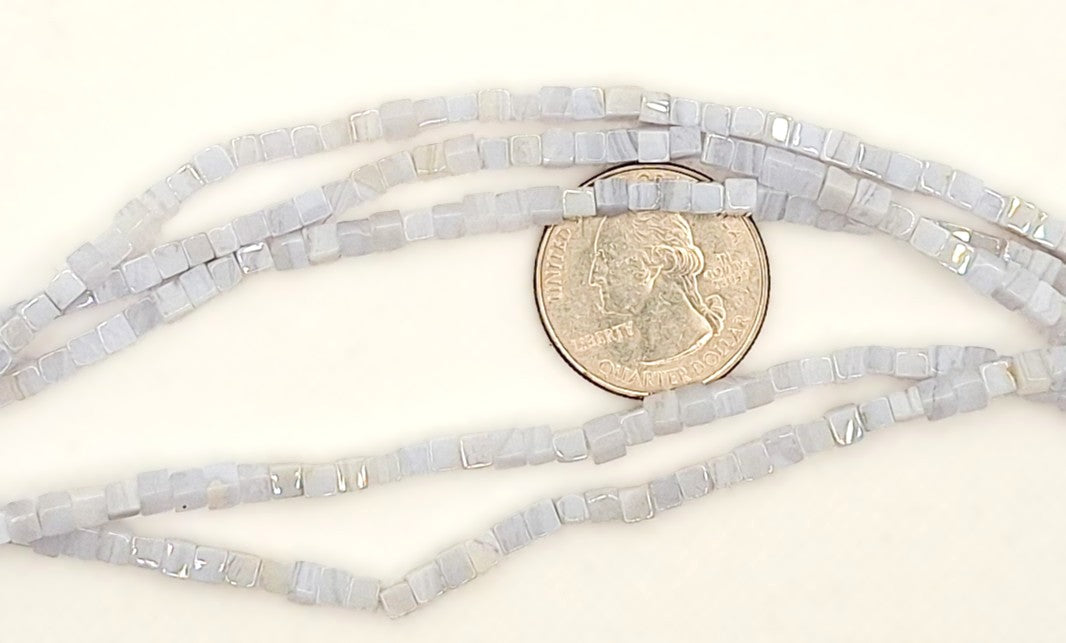 3mm Blue Lace Agate Square Cube Gemstone Beads 8-inch Strand