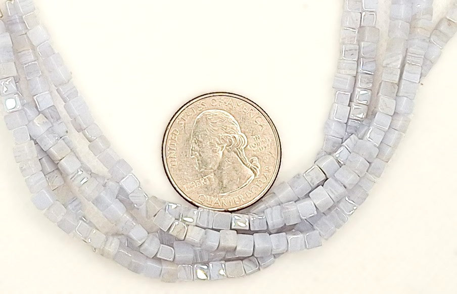 3mm Blue Lace Agate Square Cube Gemstone Beads 8-inch Strand