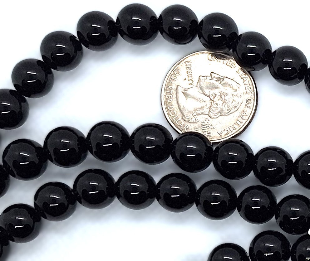 10mm Black Onyx Round Gemstone Beads 8-Inch Strand