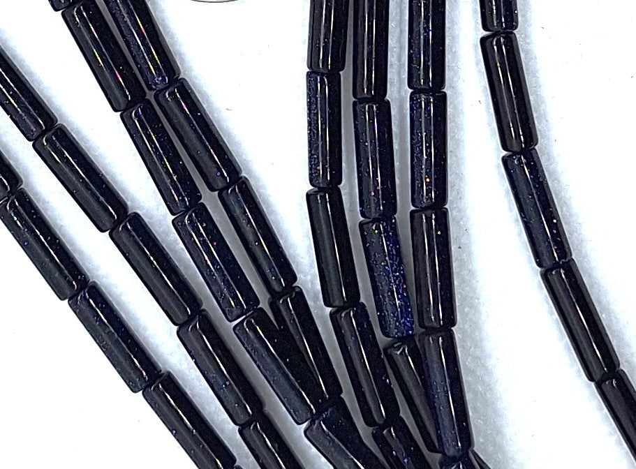 13x4mm Blue Goldstone Round Cylinder Gemstone Beads 16-Inch Strand