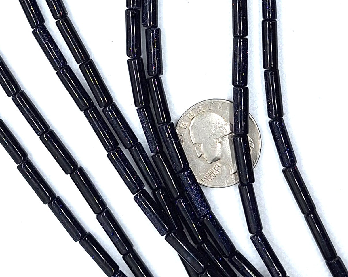 13x4mm Blue Goldstone Round Cylinder Gemstone Beads 16-Inch Strand