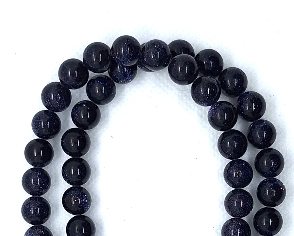 8mm Blue Goldstone Round Gemstone Beads 16-Inch Strand