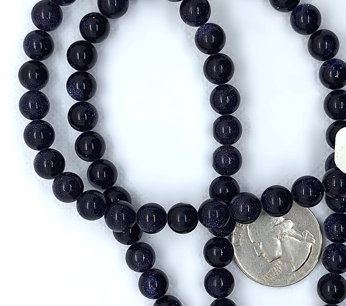 8mm Blue Goldstone Round Gemstone Beads 16-Inch Strand