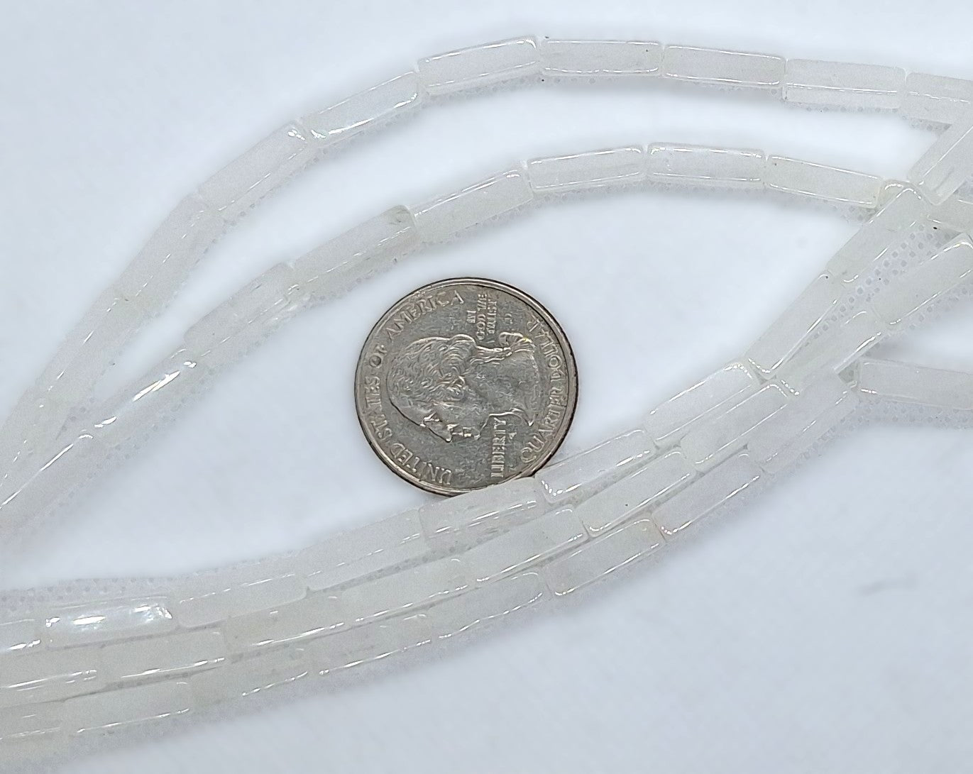 13x4mm White Quartz Square Tube Gemstone Beads 8-Inch Strand