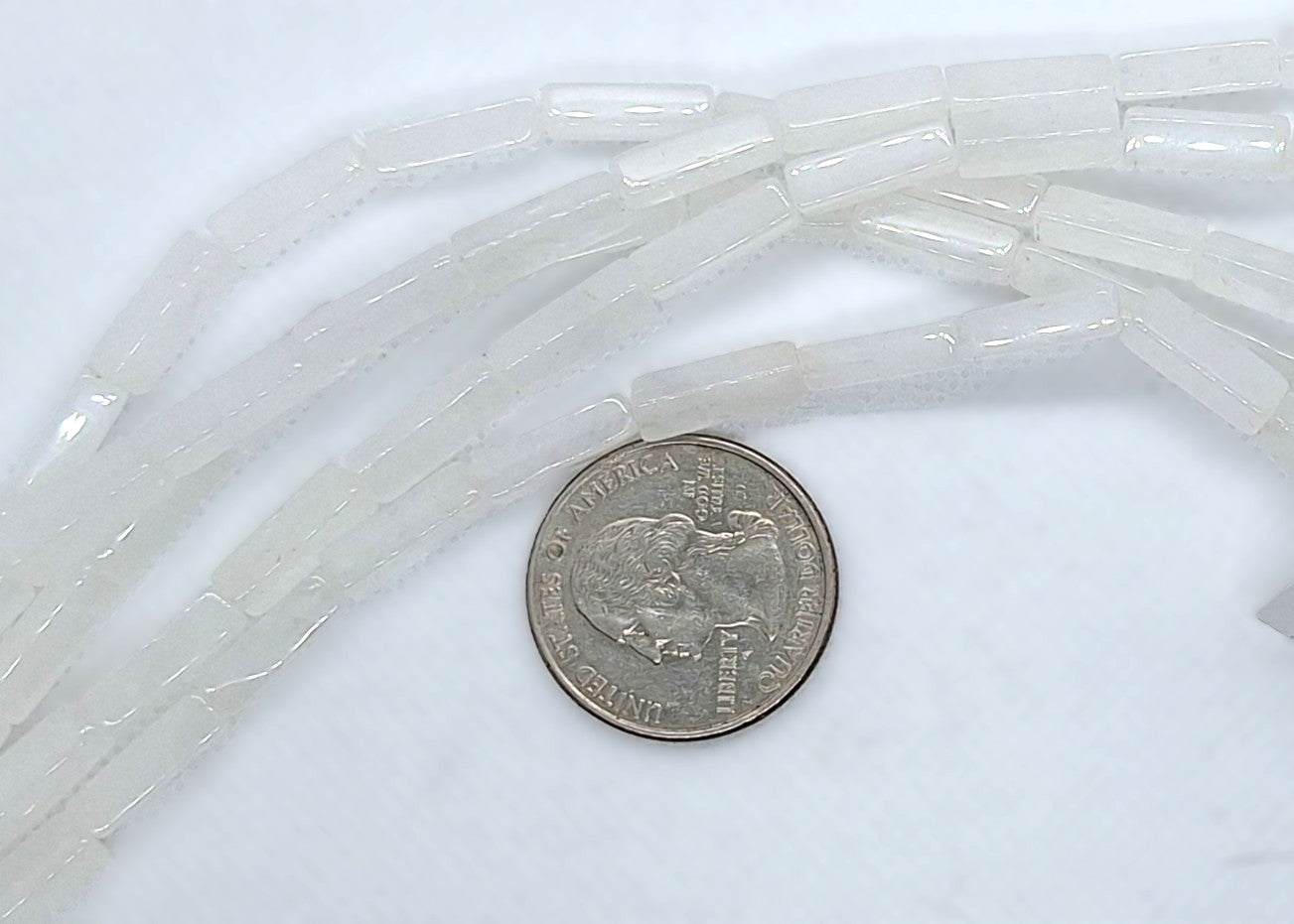13x4mm White Quartz Square Tube Gemstone Beads 8-Inch Strand
