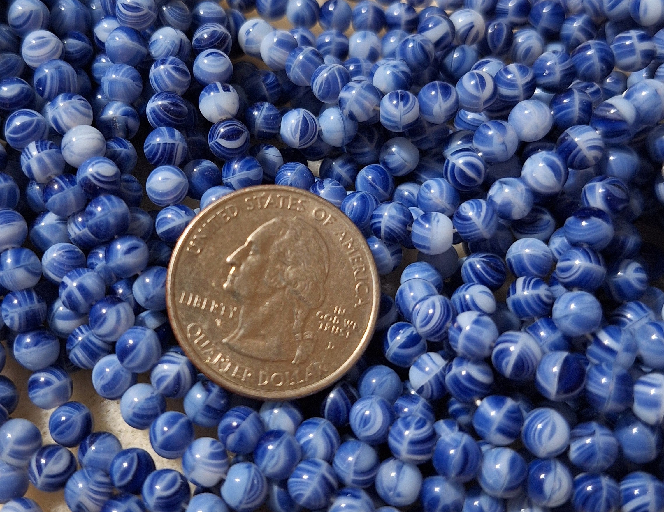 5mm Navy Blue Quartz Smooth Round Druk Glass Beads 50ct