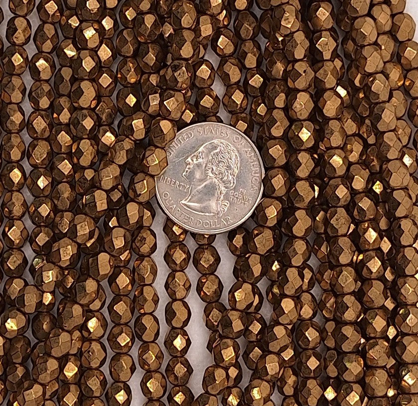 6mm Bronze Metallic Fire-Polished Faceted Round Beads 25ct