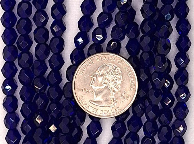 6mm Cobalt Blue Transparent Fire-Polished Faceted Round Beads 25ct